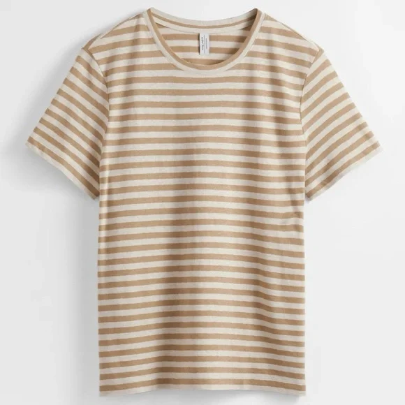 NWT & Other Stories Linen Blend T-Shirt in Beige/Cream Stripes • Women's Size M - Picture 3 of 5